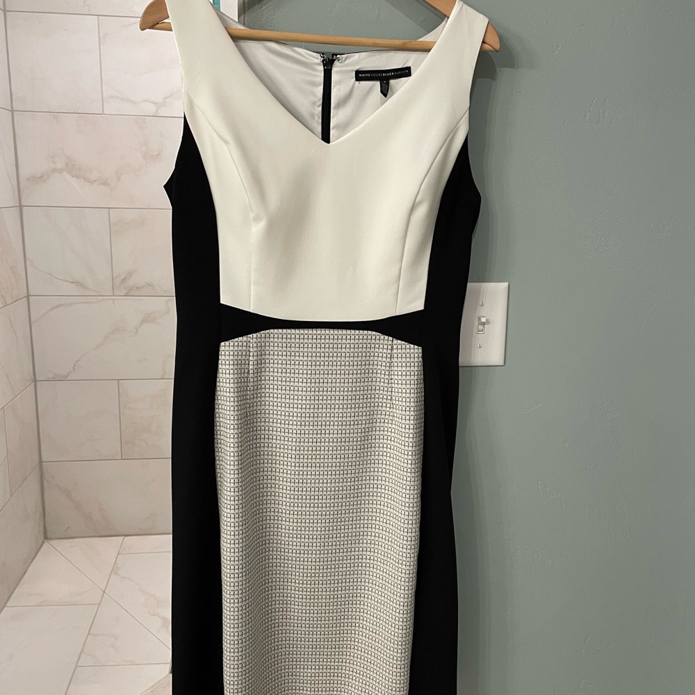 White House Black Market V-Neck Sheath Dress Black and White - Picture 7 of 9